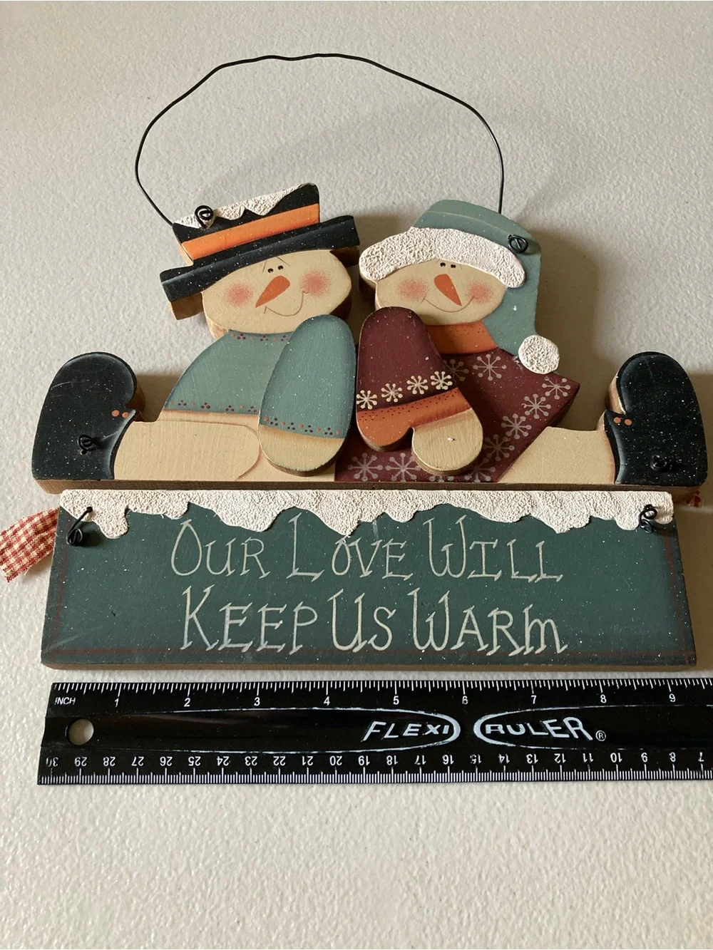 Hanging Wood Snowman Couple Plaque Sign 